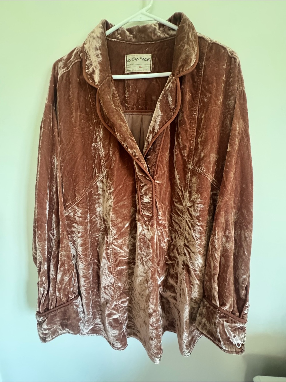 Free People Velvet Button-Front Blouse - Rose Brown